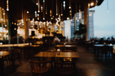 abstract blur and defocused night bar and restaurant for backgroundの写真素材