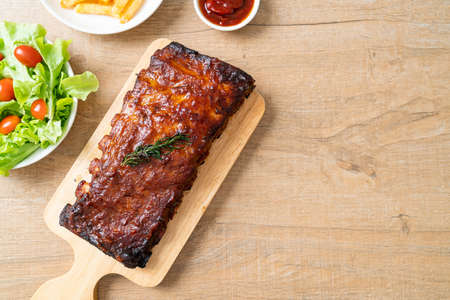 grilled and barbecue ribs pork with BBQ sauceの写真素材