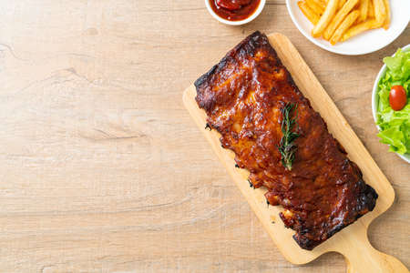 grilled and barbecue ribs pork with BBQ sauceの写真素材