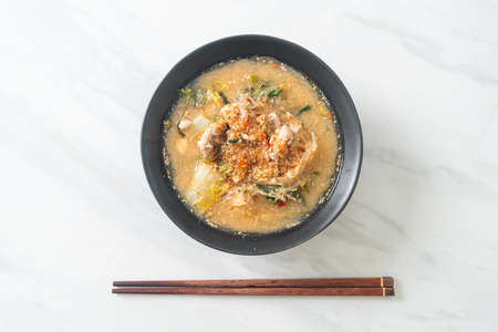 Sukiyaki Soup with Pork in Thai Style or  boiled vermicelli with pork and vegetables in sukiyaki...