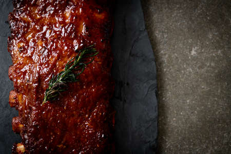 grilled and barbecue ribs pork with BBQ sauceの写真素材