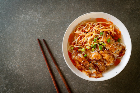 ramen noodles with gyoza or pork dumplings - Asian food styleの写真素材