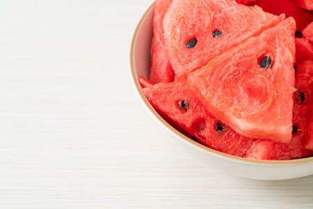 fresh watermelon sliced  in white bowlの写真素材