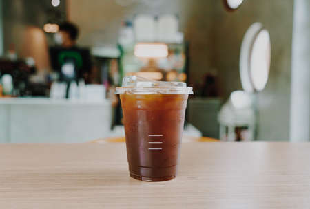 iced americano coffee or long black coffee glass in coffee shop cafeの写真素材