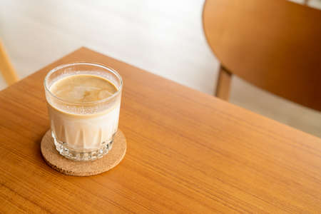 dirty coffee glass on table in coffee shop cafeの写真素材