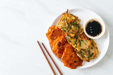 Pajeon or Korean pancake and Korean Kimchi pancake or Kimchijeon - Korean traditional food styleの写真素材
