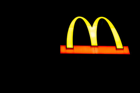 Bangkok Thailand - 8 FEB 2022 : A McDonald's restaurant sign at a 24-hour restaurant location in Bangkok Thailandのeditorial素材