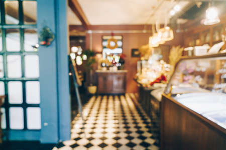 abstract blur and defocused coffee shop cafe and restaurant for backgroundの写真素材