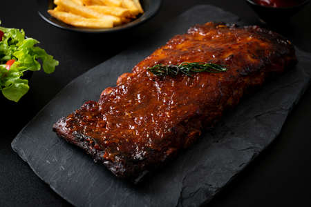 grilled and barbecue ribs pork with BBQ sauce