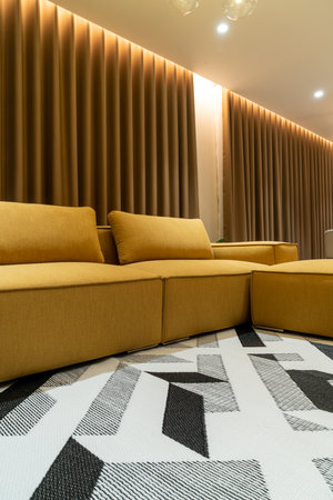 empty golden mustard sofa in living room