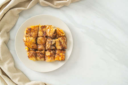 fried roti with egg, banana and chocolate
