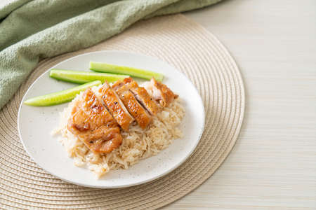 Grilled Chicken with Steamed Rice in Hainan styleの写真素材