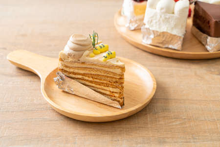 Russian honey cake - Honey cake with cream cheese caramel cream layerの写真素材