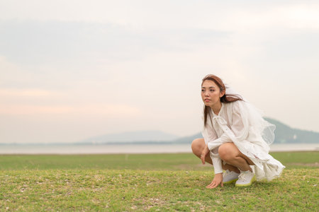 Happy young Asian women in bride clothing with veil ready for marry and wedding celebrateの写真素材