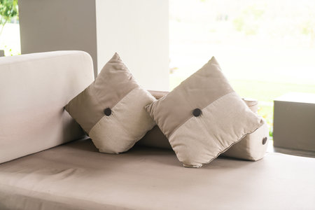 comfortable pillows on sofa in relaxing area