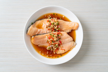 Poached Trout or Salmon with Yuzu Ponzu Sauceの写真素材