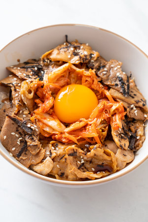 pork bulgogi rice bowl with kimchi and Korean pickled egg - Korean food styleの写真素材