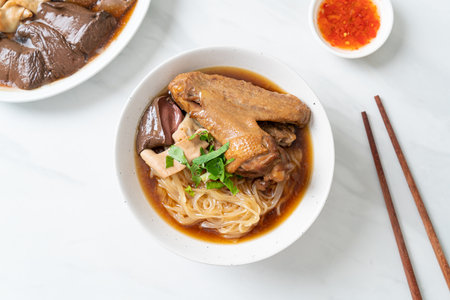 Braised duck noodles with brown soup - Asian food styleの写真素材