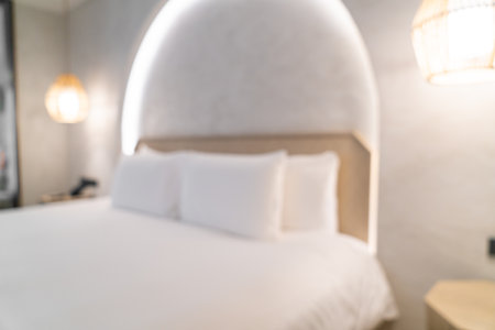 abstract blur and defocused modern bedroom interior for backgroundの写真素材
