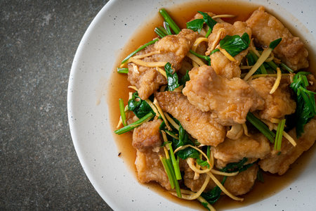 Stir Fried Fish with Chinese Celery - Asian food styleの写真素材