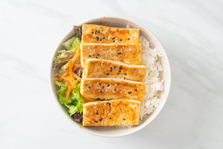 teriyaki tofu rice bowl - vegan and vegetarian food styleの写真素材