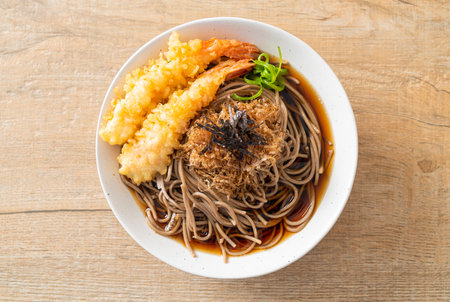 Japanese ramen noodles with shrimps tempura - Asian food styleの写真素材