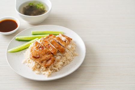 Grilled Chicken with Steamed Rice in Hainan styleの写真素材