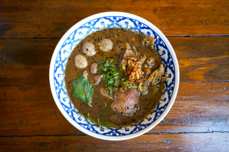 Thai boat noodles with wagyu - Thai noodle with beef in blood soup