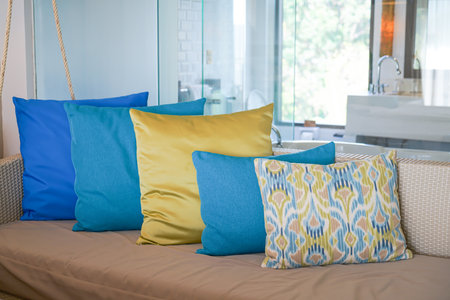 beautiful and comfortable pillows decoration on sofaの写真素材