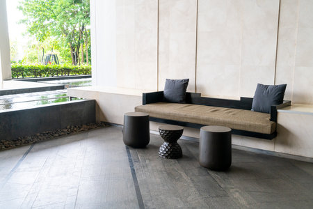 empty luxury sofa and table for restの写真素材