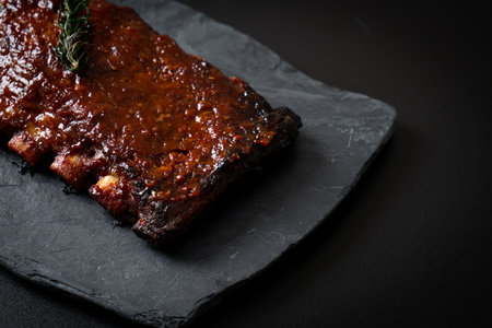grilled and barbecue ribs pork with BBQ sauceの写真素材