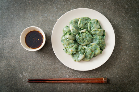 steamed chives dumplings with sauce - Asian food styleの写真素材
