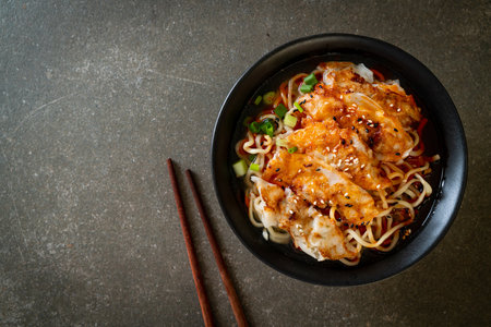 ramen noodles with gyoza or pork dumplings - Asian food styleの写真素材