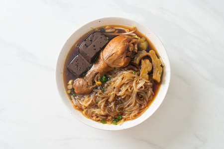 Stewed Chicken Noodle in Brown Soup Bowl - Asian food style