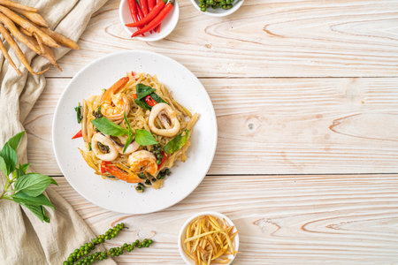 stir fried spicy noodles with sea food (Pad Cha Talay) - Thai food styleの写真素材