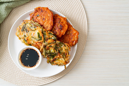 Pajeon or Korean pancake and Korean Kimchi pancake or Kimchijeon - Korean traditional food styleの写真素材