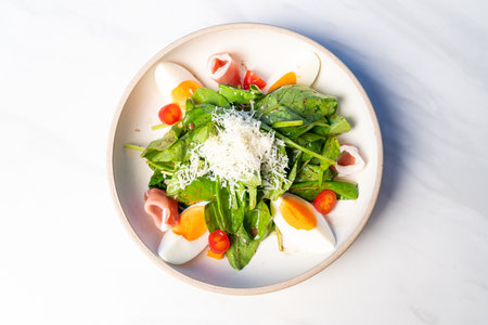 fresh vegetable with boiled egg Balsamic salad on plateの写真素材