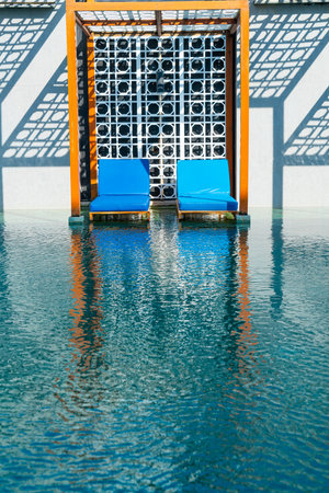 pool bed around swimming pool - Holidays and vacation conceptの写真素材