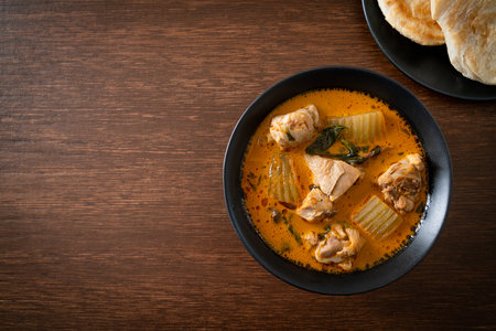 Chicken curry soup with roti or naan with chicken tikka masala - Asian food styleの写真素材