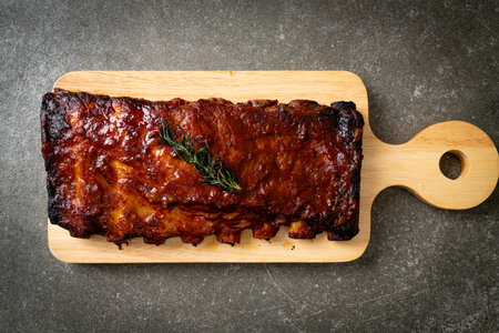grilled and barbecue ribs pork with BBQ sauceの写真素材