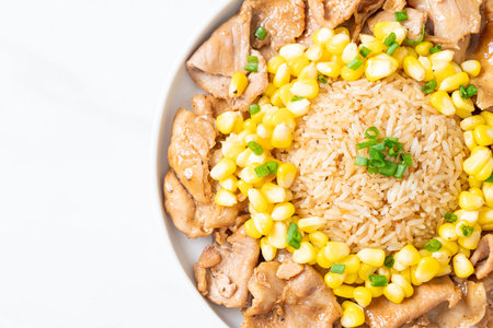 fried rice with pork sliced and corn in Japanese styleの写真素材