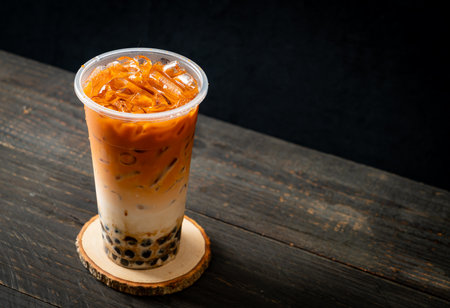 Thai milk tea with bubble brown sugarの写真素材
