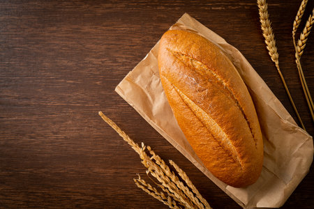 freshly baked baguette bread in French style