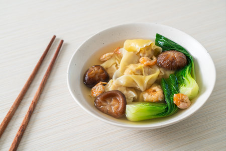 pork dumpling soup with shrimps and vegetable - Asian food styleの写真素材