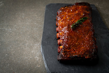 grilled and barbecue ribs pork with BBQ sauceの写真素材