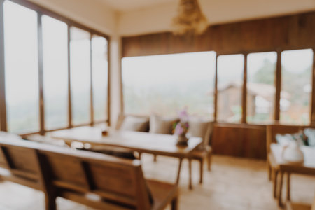 abstract blur hotel lobby and restaurant for backgroundの写真素材