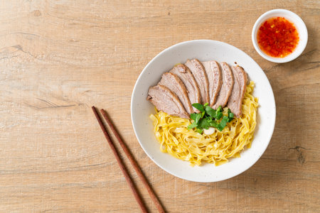 dried duck noodles in white bowl  - Asian food style