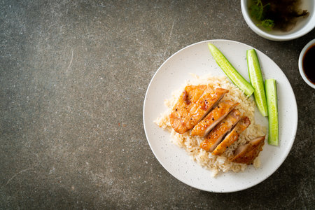 Grilled Chicken with Steamed Rice in Hainan styleの写真素材