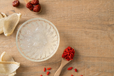 Edible bird's nest soup in glass bowl - Healthy food styleの写真素材