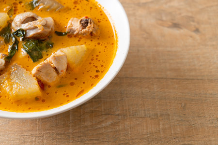 Chicken curry soup with roti or naan with chicken tikka masala - Asian food styleの写真素材